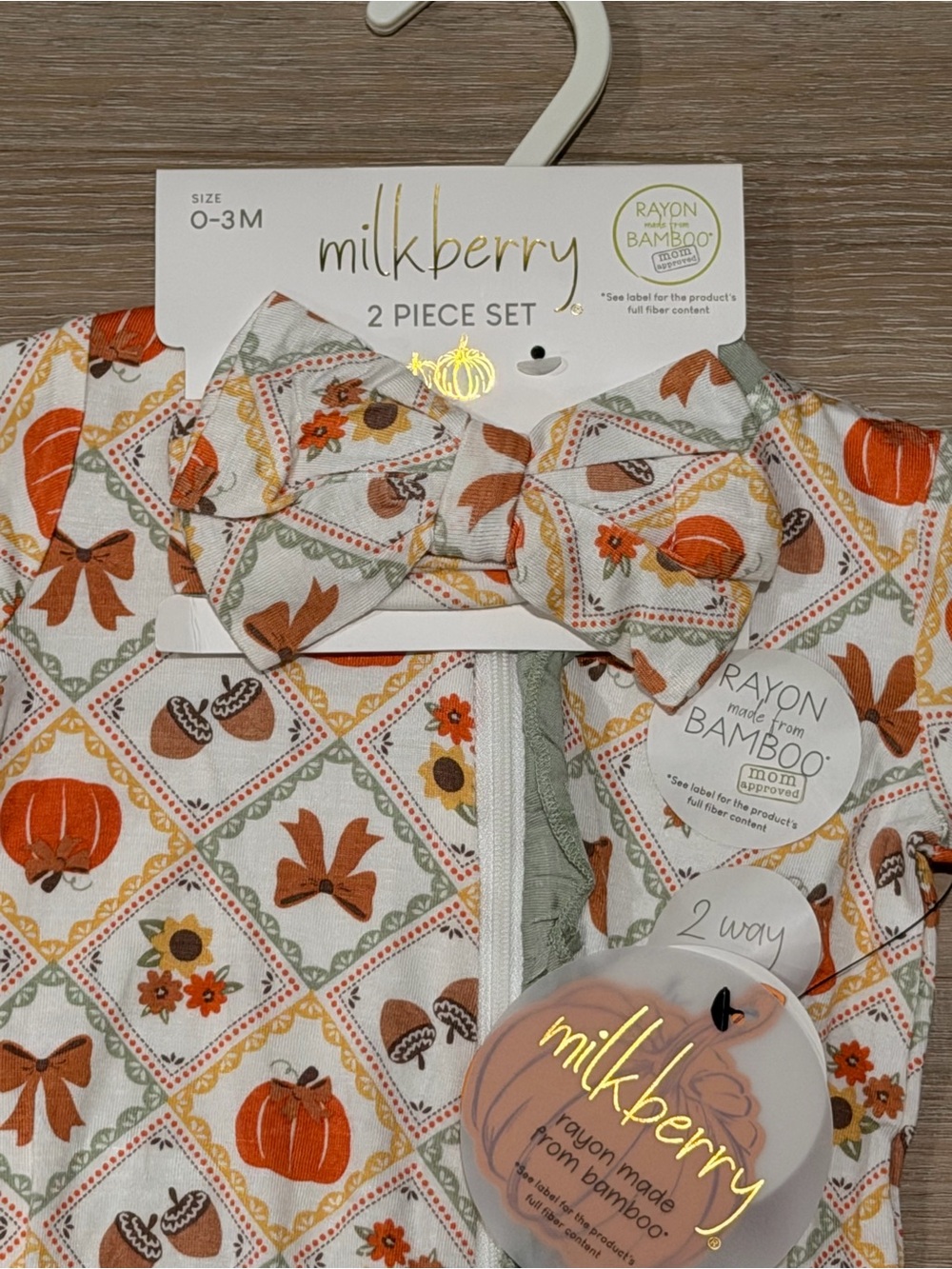 Milkberry Baby 2-Piece Pumpkin Floral fall Halloween Pajama Set - size 0-3 month